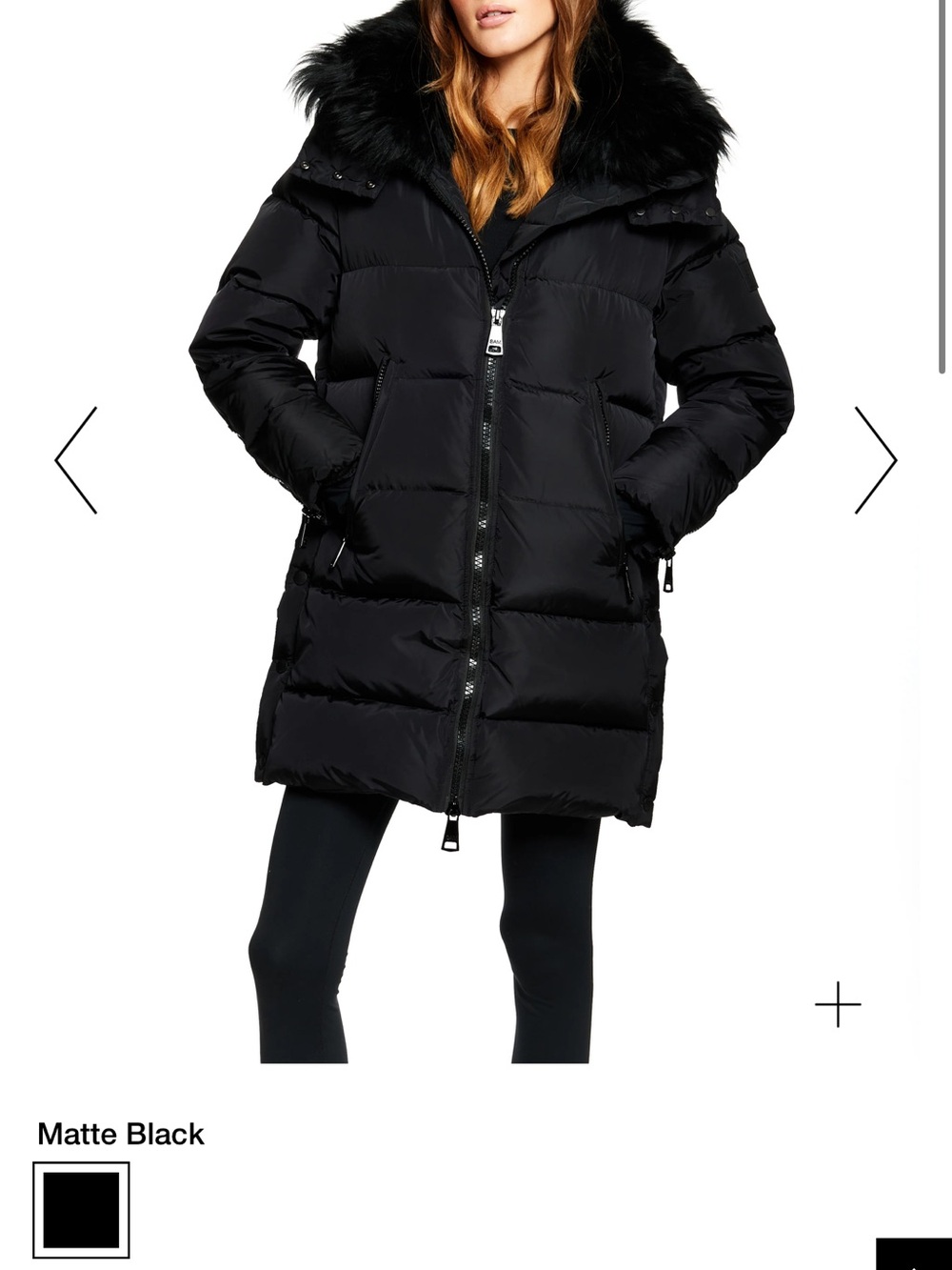 SAM. Matte Black Long Puffer Coat with Faux Fur Trim